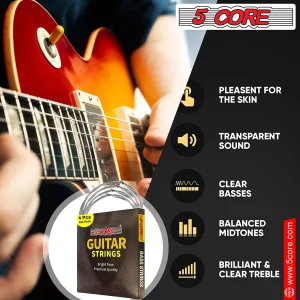 5Core Bass Electric Guitar Strings 0.045-.100 Gauge w Bright Tone for 6 String Guitars